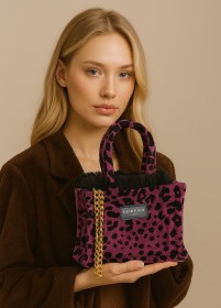 LEOPARD VELVET MAGENTA MINI TOTE BAG